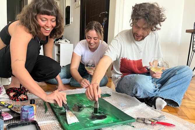 Istanbul Art Escape Wine and Paint at Local's Home - Creating art in Ecem’s Beşiktaş home